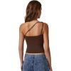QINSEN Women’s One Shoulder Tank Tops Double Lined Sleeveless Slim Fit Cropped Tee Shirt Y2k Tops(Coffee Bean)