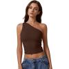 QINSEN Women’s One Shoulder Tank Tops Double Lined Sleeveless Slim Fit Cropped Tee Shirt Y2k Tops(Coffee Bean)