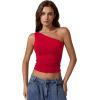 QINSEN Women’s One Shoulder Tank Tops Double Lined Sleeveless Slim Fit Cropped Tee Shirt Y2k Tops(Fairy Red)