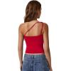 QINSEN Women’s One Shoulder Tank Tops Double Lined Sleeveless Slim Fit Cropped Tee Shirt Y2k Tops(Fairy Red)