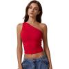 QINSEN Women’s One Shoulder Tank Tops Double Lined Sleeveless Slim Fit Cropped Tee Shirt Y2k Tops(Fairy Red)