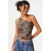 QINSEN Women’s One Shoulder Tank Tops Double Lined Sleeveless Slim Fit Cropped Tee Shirt Y2k Tops(Leopard)