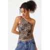 QINSEN Women’s One Shoulder Tank Tops Double Lined Sleeveless Slim Fit Cropped Tee Shirt Y2k Tops(Leopard)