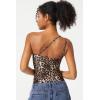 QINSEN Women’s One Shoulder Tank Tops Double Lined Sleeveless Slim Fit Cropped Tee Shirt Y2k Tops(Leopard)