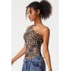 QINSEN Women’s One Shoulder Tank Tops Double Lined Sleeveless Slim Fit Cropped Tee Shirt Y2k Tops(Leopard)