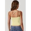 QINSEN Women’s One Shoulder Tank Tops Double Lined Sleeveless Slim Fit Cropped Tee Shirt Y2k Tops(Light Yellow)