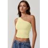 QINSEN Women’s One Shoulder Tank Tops Double Lined Sleeveless Slim Fit Cropped Tee Shirt Y2k Tops(Light Yellow)