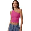 QINSEN Women’s One Shoulder Tank Tops Double Lined Sleeveless Slim Fit Cropped Tee Shirt Y2k Tops(Magenta)
