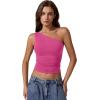 QINSEN Women’s One Shoulder Tank Tops Double Lined Sleeveless Slim Fit Cropped Tee Shirt Y2k Tops(Magenta)