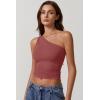 QINSEN Women’s One Shoulder Tank Tops Double Lined Sleeveless Slim Fit Cropped Tee Shirt Y2k Tops(Merlot)