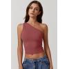 QINSEN Women’s One Shoulder Tank Tops Double Lined Sleeveless Slim Fit Cropped Tee Shirt Y2k Tops(Merlot)