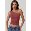 QINSEN Women’s One Shoulder Tank Tops Double Lined Sleeveless Slim Fit Cropped Tee Shirt Y2k Tops(Merlot)