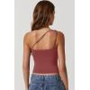 QINSEN Women’s One Shoulder Tank Tops Double Lined Sleeveless Slim Fit Cropped Tee Shirt Y2k Tops(Merlot)