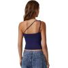 QINSEN Women’s One Shoulder Tank Tops Double Lined Sleeveless Slim Fit Cropped Tee Shirt Y2k Tops(Navy)