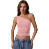 QINSEN Women’s One Shoulder Tank Tops Double Lined Sleeveless Slim Fit Cropped Tee Shirt Y2k Tops(Pink)