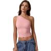 QINSEN Women’s One Shoulder Tank Tops Double Lined Sleeveless Slim Fit Cropped Tee Shirt Y2k Tops(Pink)