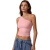 QINSEN Women’s One Shoulder Tank Tops Double Lined Sleeveless Slim Fit Cropped Tee Shirt Y2k Tops(Pink)