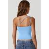 QINSEN Women’s One Shoulder Tank Tops Double Lined Sleeveless Slim Fit Cropped Tee Shirt Y2k Tops(Sky Blue)