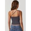QINSEN Women’s One Shoulder Tank Tops Double Lined Sleeveless Slim Fit Cropped Tee Shirt Y2k Tops(Tea Leaf)