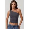 QINSEN Women’s One Shoulder Tank Tops Double Lined Sleeveless Slim Fit Cropped Tee Shirt Y2k Tops(Tea Leaf)