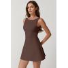 QINSEN Womens Open Back Tennis Dress Sleeveless Built in Shorts Golf Athletic Dress with Pockets(Chestnut)