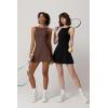 QINSEN Womens Open Back Tennis Dress Sleeveless Built in Shorts Golf Athletic Dress with Pockets(Chestnut)
