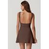 QINSEN Womens Open Back Tennis Dress Sleeveless Built in Shorts Golf Athletic Dress with Pockets(Chestnut)
