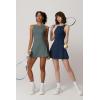 QINSEN Womens Open Back Tennis Dress Sleeveless Built in Shorts Golf Athletic Dress with Pockets(Dark Green)