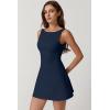 QINSEN Womens Open Back Tennis Dress Sleeveless Built in Shorts Golf Athletic Dress with Pockets(Navy)