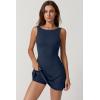 QINSEN Womens Open Back Tennis Dress Sleeveless Built in Shorts Golf Athletic Dress with Pockets(Navy)