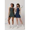 QINSEN Womens Open Back Tennis Dress Sleeveless Built in Shorts Golf Athletic Dress with Pockets(Navy)