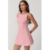 QINSEN Womens Open Back Tennis Dress Sleeveless Built in Shorts Golf Athletic Dress with Pockets(Pink)