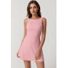 QINSEN Womens Open Back Tennis Dress Sleeveless Built in Shorts Golf Athletic Dress with Pockets(Pink)