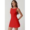 QINSEN Womens Open Back Tennis Dress Sleeveless Built in Shorts Golf Athletic Dress with Pockets(Red)