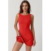 QINSEN Womens Open Back Tennis Dress Sleeveless Built in Shorts Golf Athletic Dress with Pockets(Red)