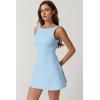 QINSEN Womens Open Back Tennis Dress Sleeveless Built in Shorts Golf Athletic Dress with Pockets(Sky Blue)