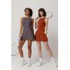 QINSEN Womens Open Back Tennis Dress Sleeveless Built in Shorts Golf Athletic Dress with Pockets(Tea Leaf)