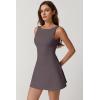 QINSEN Womens Open Back Tennis Dress Sleeveless Built in Shorts Golf Athletic Dress with Pockets(Tea Leaf)