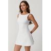 QINSEN Womens Open Back Tennis Dress Sleeveless Built in Shorts Golf Athletic Dress with Pockets(White)