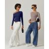 QINSEN Women’s Sexy Off Shoulder Shirt Long Sleeve Double Lined Tops Side Ruched Fitted Tees(Rose Taupe)