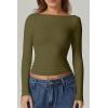 QINSEN Women’s Sexy Open Back Long Sleeve Shirts High Neck Double Lined Tees Fitted Going Out Tops(Army Green)