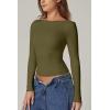 QINSEN Women’s Sexy Open Back Long Sleeve Shirts High Neck Double Lined Tees Fitted Going Out Tops(Army Green)