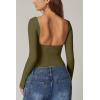 QINSEN Women’s Sexy Open Back Long Sleeve Shirts High Neck Double Lined Tees Fitted Going Out Tops(Army Green)