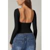 QINSEN Women’s Sexy Open Back Long Sleeve Shirts High Neck Double Lined Tees Fitted Going Out Tops(Black)