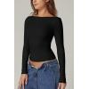 QINSEN Women’s Sexy Open Back Long Sleeve Shirts High Neck Double Lined Tees Fitted Going Out Tops(Black)