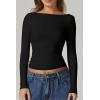 QINSEN Women’s Sexy Open Back Long Sleeve Shirts High Neck Double Lined Tees Fitted Going Out Tops(Black)