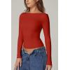 QINSEN Women’s Sexy Open Back Long Sleeve Shirts High Neck Double Lined Tees Fitted Going Out Tops(Cherry Tomato)