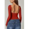 QINSEN Women’s Sexy Open Back Long Sleeve Shirts High Neck Double Lined Tees Fitted Going Out Tops(Cherry Tomato)
