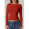 QINSEN Women’s Sexy Open Back Long Sleeve Shirts High Neck Double Lined Tees Fitted Going Out Tops(Cherry Tomato)