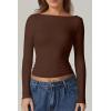 QINSEN Women’s Sexy Open Back Long Sleeve Shirts High Neck Double Lined Tees Fitted Going Out Tops(Coffee Bean)